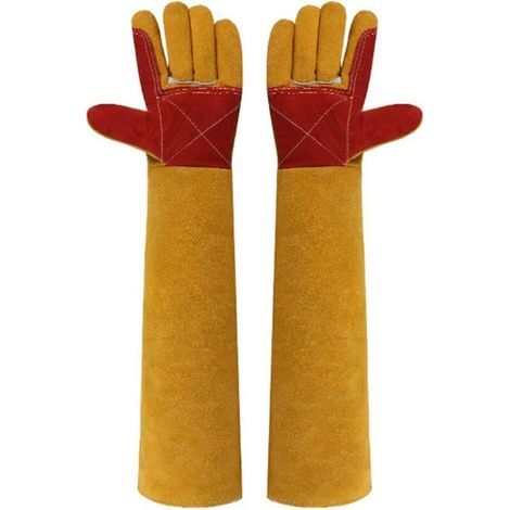 Gants de travail en cuir de 23,6 pouces pour animaux de compagnie, anti-morsures, pour chats, chiens, oiseaux, serpents, rembourrage polyvalent résistant aux rayures (1/5)