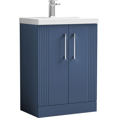 Nuie Deco Floor Standing 2-Door Vanity Unit with Basin-3 600mm Wide - Satin Blue (1/5)