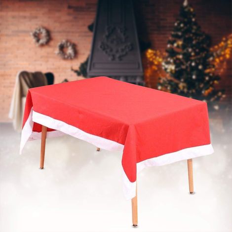 Nappe de Noël rouge avec bords ourlés blanc neige - Tissu festif pour décoration de salle à manger de Noël, 208 cm x 132 cm, 1 pièce
