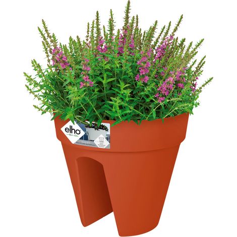 Elho Blumentopf loft urban Balkonhalterung Überlaufrohre Blumenkasten Balkonkasten Geländer Terracotta 7,5 Liter (1/4)