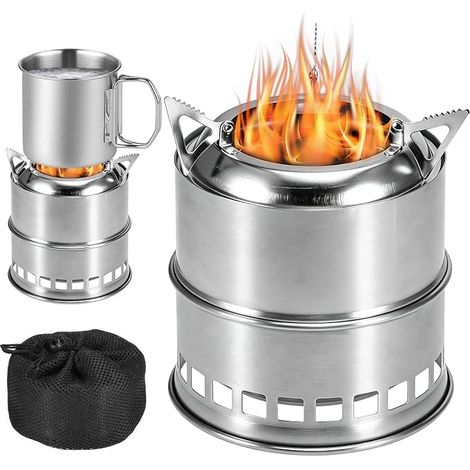 Portable Windproof Stainless Steel Wood Stove - Outdoor Folding Oven for Camping, BBQ, Picnic, Multi-function and Stable (Wood) (1/5)