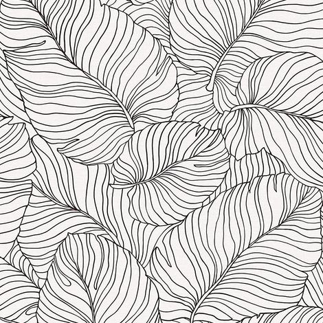 Black White Leaf Wallpaper Grandeco Paste The Wall Textured Vinyl (1/2)