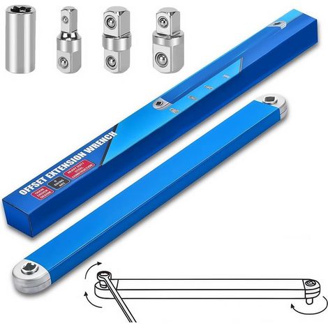Clés à Douille à Rallonge Décalée, Cle Plate a Cliquet, Rallonge Cliquet, Avec Adaptateurs Carrés de 1/2", 1/4" et 3/8", Douille D\'entraînement, Clé à Cliquet pour Petits Espaces (1/5)