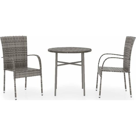 Ensemble repas de jardin 3 pcs Contemporain, Ensemble de salle à manger de jardin Résine tressée Gris OIB7511E (1/5)