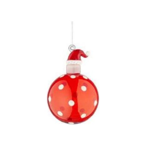 Bizzotto Sfera Festivity con Cappello di Babbo Natale a Pois D 80 Mm Vetro Bianco Rosso