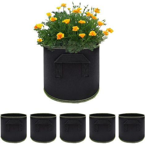 Sacchi per la coltivazione di piante – Confezione da 5 sacchi traspiranti da 4 litri con manici rinforzati, ideali per pomodori, fiori e ortaggi.
