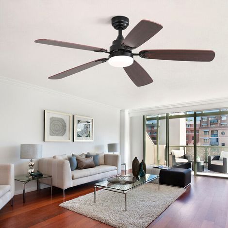 Ventilateur de plafond avec éclairage et télécommande, CC, 132 cm, 5 pales bicolores, noir (1/5)
