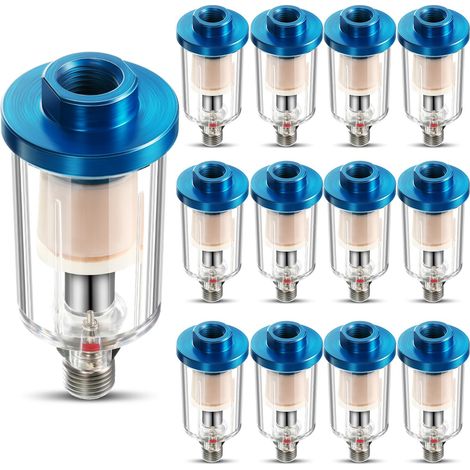 10pcs Compressed Air Filter Oil/Water Separator, 1/4 Inch NPT Inlet and Outlet Airbrush Filter Moisture Separator for Air Line Compressor Fitting, 90PSI