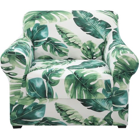 Ensemble de 2 Housses pour Fauteuil (Housse séparée pour Le Coussin), en Tissu Extensible et Lavable, protège Votre Meuble des Chiens - Motif Monstera deliciosa (1/5)