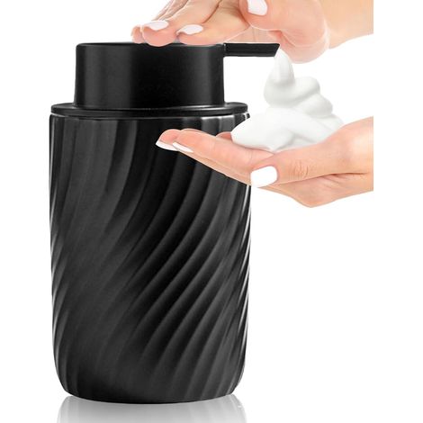 Distributeur de savon en céramique 340 ml, rechargeable, avec large pompe, pour salles de bain et éviers de cuisine, noir. (1/5)