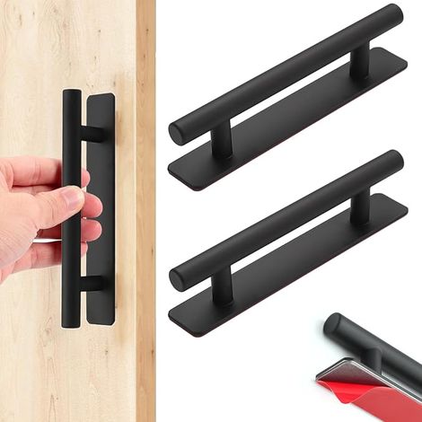 Möbelgriff, 2 selbstklebende Türgriffe, Küchengriff aus Edelstahl, Küchentürgriff, geeignet für Schrankschubladen, Schränke, Schranktüren (Schwarz, 76 mm) (1/5)