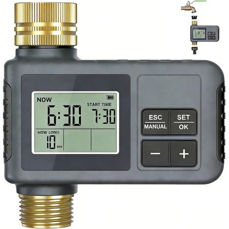 1 Minuteur d'eau, Sortie en laiton, Contrôle automatique, Modes manuels, Étanchéité IP55, Pour jardin (1/5)