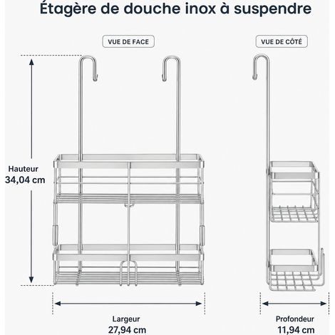 Étagère de Douche Inox à Suspendre sans Perçage 28 cm (1/4)
