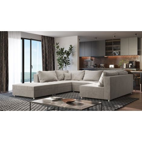 Wohnlandschaft Sofa ANDRO Schlaffunktion und Hocker Stoff Fresh Beige (1/5)