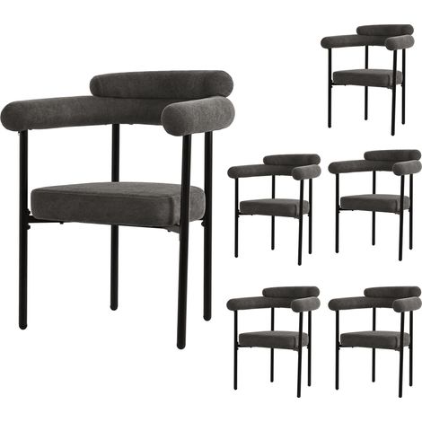 GagaLot de 6 chaises de salle à manger gris foncé en tissu suédé (1/5)