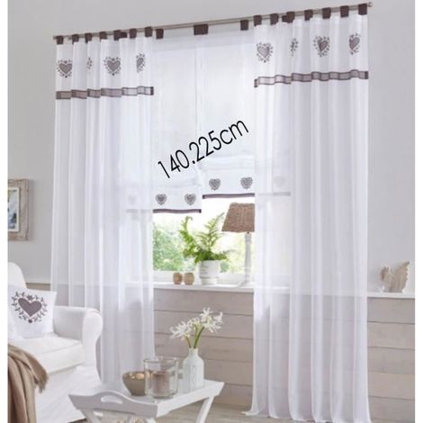 (Blanc-blanc avec motif)Panneaux Rideaux Voilage Blanc à Oeillets Semi-Transparent Voilage de Fenêtre Salon Moderne Chambre Cuisine 140x225cm Blanc x1pcs (1/4)