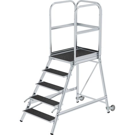 Günzburger Steigtechnik Escalier à palier accessible d'un côté avec roulettes &amp poignées Revêtement corindon R13 5 marches - 055105