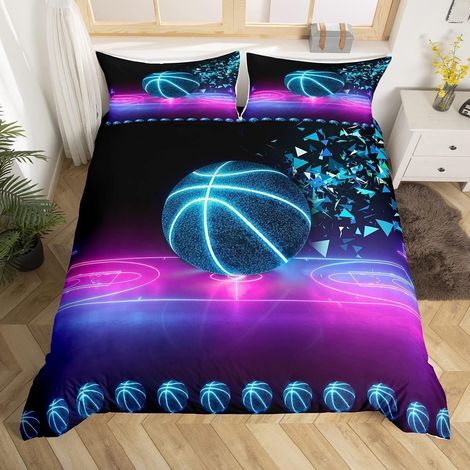 Housse de Couette Basketball 240 x 260 Ensemble de Literie Neon Sport pour Les Enfants Garçons Filles Ados,Parure de Lit Basket-Ball Bleu Violet Dégradé Lumineux Housse Couette Microfibre Douce - 240x (1/5)
