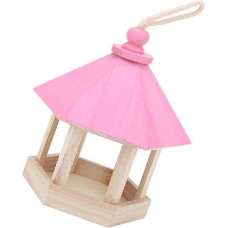 Mangeoire à oiseaux en bois faite main, nichoir suspendu d'extérieur pour perroquets avec toit, rose (1/5)