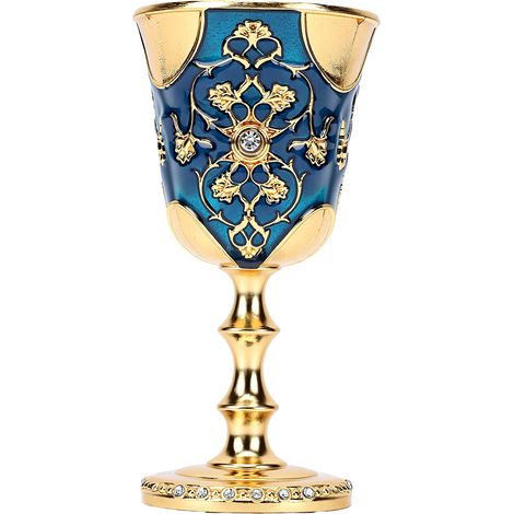 Coppa medievale in smalto blu con dorature e strass integrati, calice da vino vintage multifunzionale. (1/5)