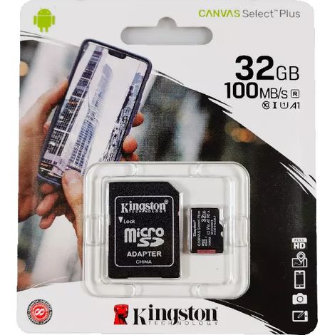 Carte micro-SD KINGSTON CANVAS Select™ Plus avec adaptateur - UHS-I Classe 10 / Spéciale FHD 100MB / SDCS2 / 32GB