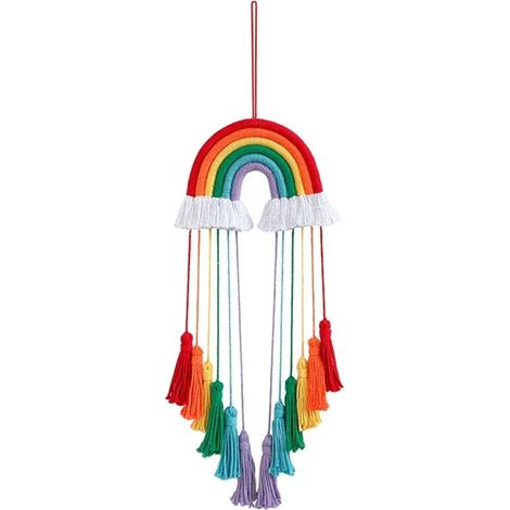 Guirlande murale arc-en-ciel tissée à la main avec longs pompons - numéro 1 (1/5)