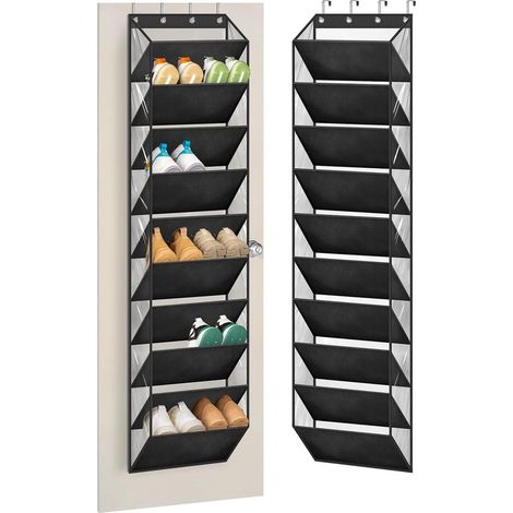 10-stufiges Schuhregalsystem zur Wand- und Türmontage für 20 Paar Schuhe, Schwarz (1/5)