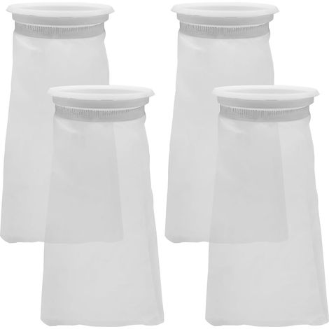Lot de 4 sacs filtrants pour aquarium de 10,2 cm, chaussettes filtrantes en maille de nylon, filtration en feutre de 200 microns, anneau de 10,2 cm par 25,4 cm de long (1/5)