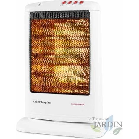 Stufa alogena Orbegozo. Tre potenze termiche: 400, 800 e 1.200 W. Emissione di calore istantanea. Sistema oscillante.