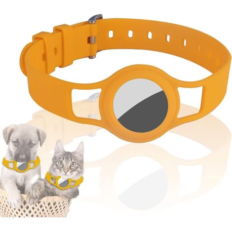 Collier en SiliCône pour Chiens et Chats Compatible avec APôle AirTag 2021, 20-40 cm Durable et sûr Longueur réglable, Housse pour Accessoires Pet Finder (1 Pièce, Jaune)-Fei Yu (1/5)