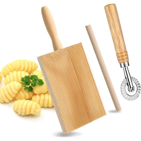 2 Planche à Gnocchi, Bois Naturel, Roue Coupe Pâtes, Alliage de Zinc, Pour Cuisine Maison et Restaurant (1/5)