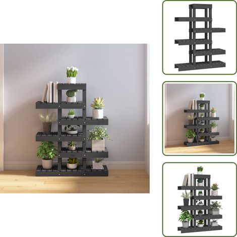The Living Store Soporte para plantas madera maciza pino gris 85x25x109,5 cm - Soporte de madera