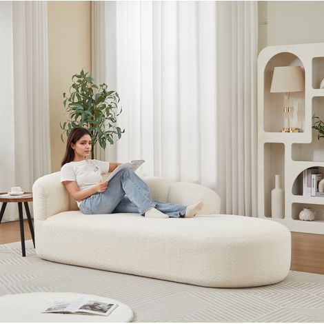 Sillón relax con respaldo ondulado, diseño redondo sin reposabrazos, tacto suave, chenilla beige (1/5)