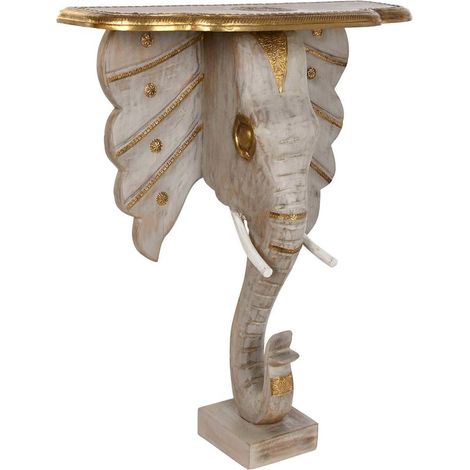 Console Éléphant Gris Or pour une Entrée Chic - Gris éléphant avec nuances dorées et blanches (1/5)