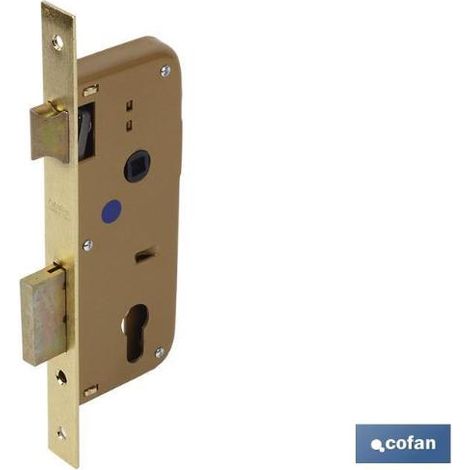 Cerradura Embutir+Cerradero D85 E45- Latón (para Madera)