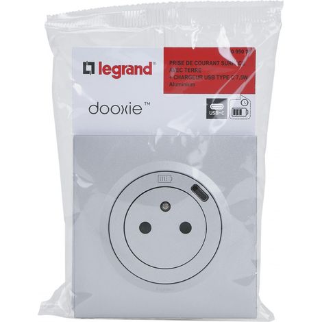 Dooxie prise de courant + chargeur usbx1 type c 1 poste complet alu (095036) (1/4)