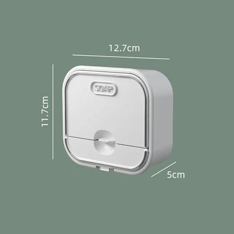 NUEVO: Jabonera de pared sin taladros con tapa, bandeja recogegotas, jabonera, accesorios de baño, caja de almacenamiento autoadhesiva, color blanco (1/5)