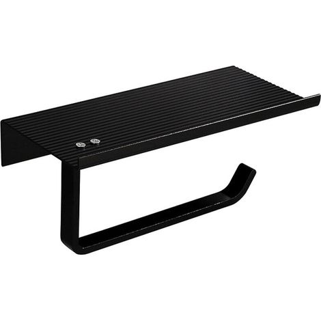 Toilettenpapierhalter, Wandhalterung für Handys, Ablageregal (doppellagig, schwarz) (1/4)