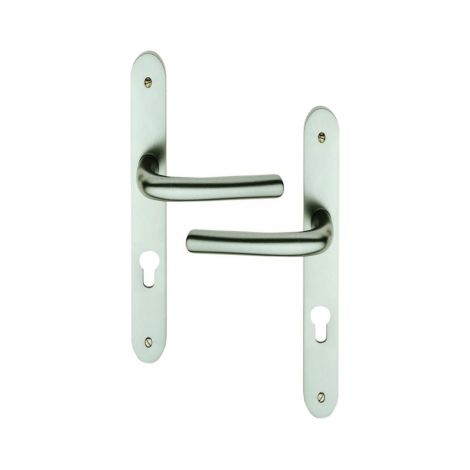 Ouvre&Déco – 2 poignées de porte d'entrée Aluminium anodisé argent F1 sur plaque étroite 24 mm bouts ronds Clé Itraxe 195 mm, PIANOSA