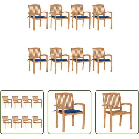 Stapelbare Gartenstühle - Stapelbare Gartenstühle mit Kissen 8 Stk. Massivholz Teak (1/5)