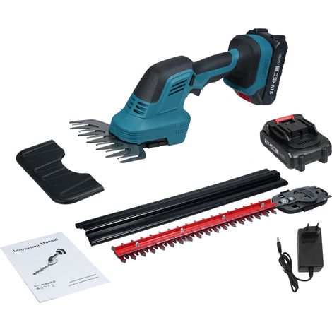 Taille-haie et coupe-brins 2-en-1 21V sans fil manuel pour jardin et pelouse, avec 2 batteries 2.0Ah et chargeur (1/4)
