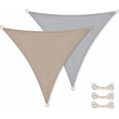 Voile d'ombrage triangulaire 5x5x5m imperméable anti-UV - Taupe - Linxor (1/4)
