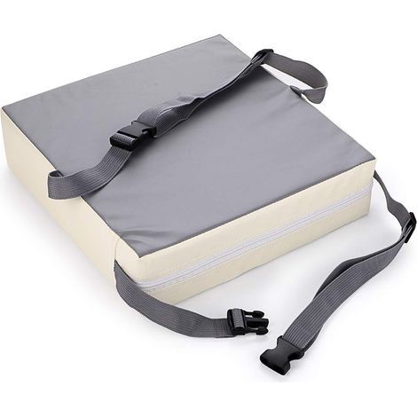 Rehausseur de chaise pour enfants – Coussin de siège sécurisé – Gris et blanc (1/5)
