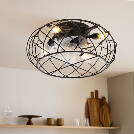 Black Cage Indoor Ceiling Fan Light (1/5)