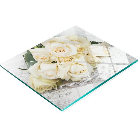 Tabla de cortar decorativa de vidrio templado para cocina con rosas blancas, 60x52 cm (1/5)