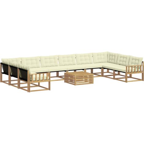 Set di divani da esterno 11 pz 10-Posti Bianco e Crema vidaXL (1/5)