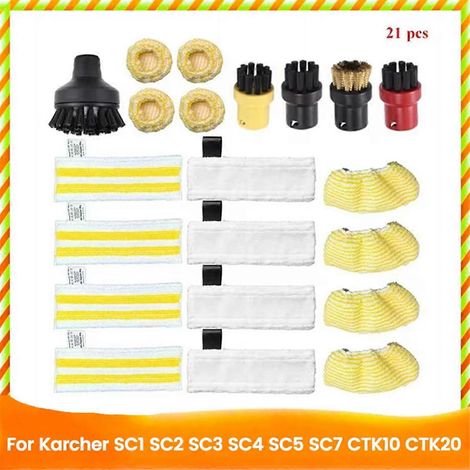 Lot de 21 pièces pour nettoyeur vapeur Karcher SC1 SC3 SC4 SC5 SC7 : embouts, brosses et lingettes de rechange pour les surfaces tenaces. (1/5)