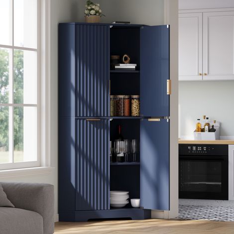 Armario esquinero de almacenaje 60 x 60 x 172 cm en MDF azul, 4 puertas, cocina y salón - CHICFURN (1/5)