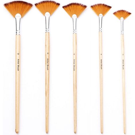 Brush Peinture En Forme D Eventail - Poils Nylon - Manche Bois - Pour Acrylique Huile Aquarelle Ceramique - Lot De 5 (1/5)