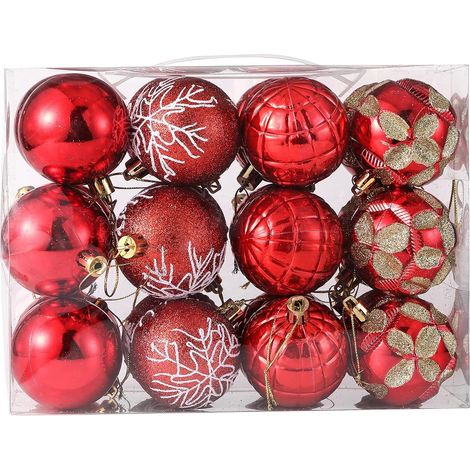 Lot de 24 Boules de Noël, Plastique Incassable 60mm, Crochets Inclus, Décoration Sapin Mariage Fête Intérieur (1/5)